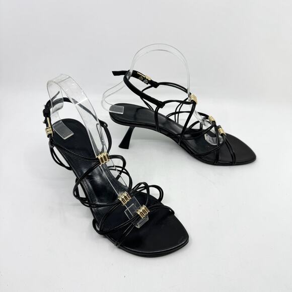 KHAITE 'Louisa' Black Leather Strappy Kitten Heel Sandals - Picture 1 of 10